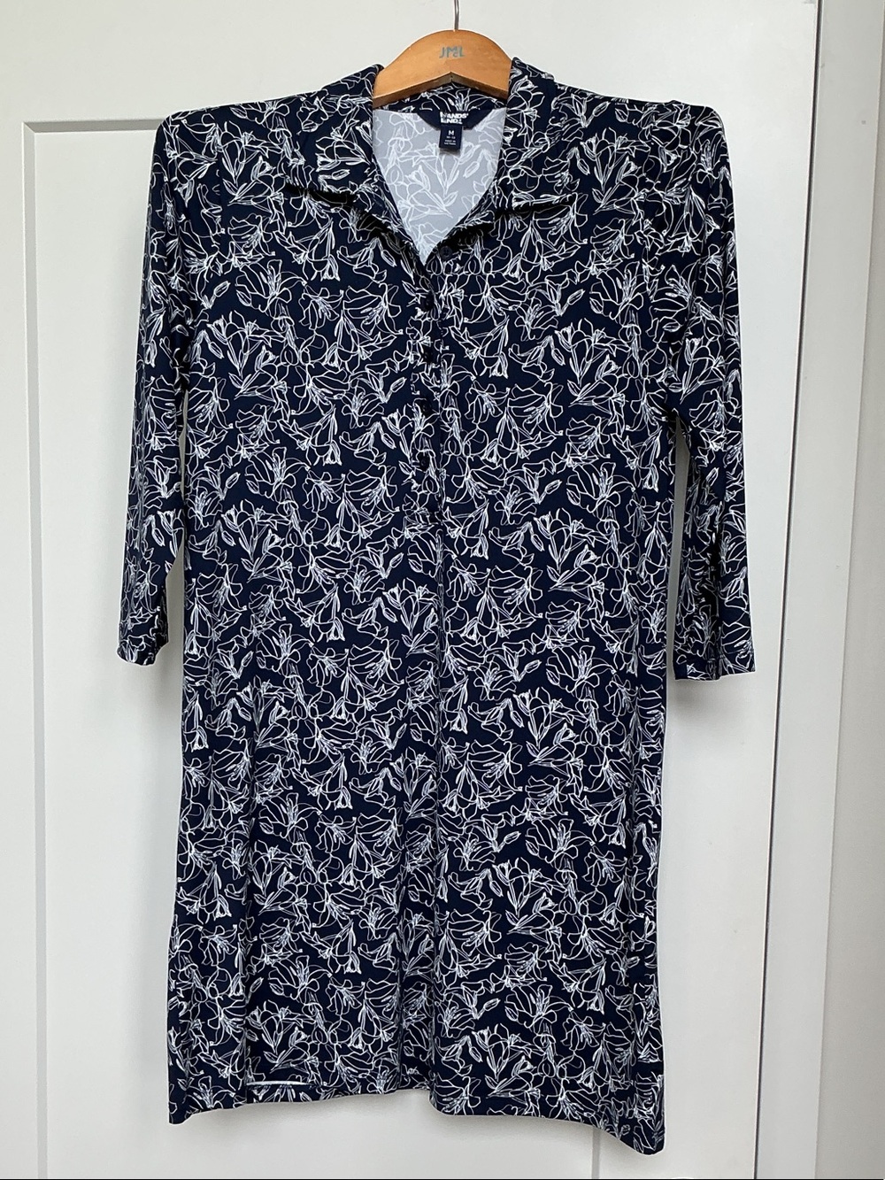 Lands' End Navy and White Floral Shirt Dress